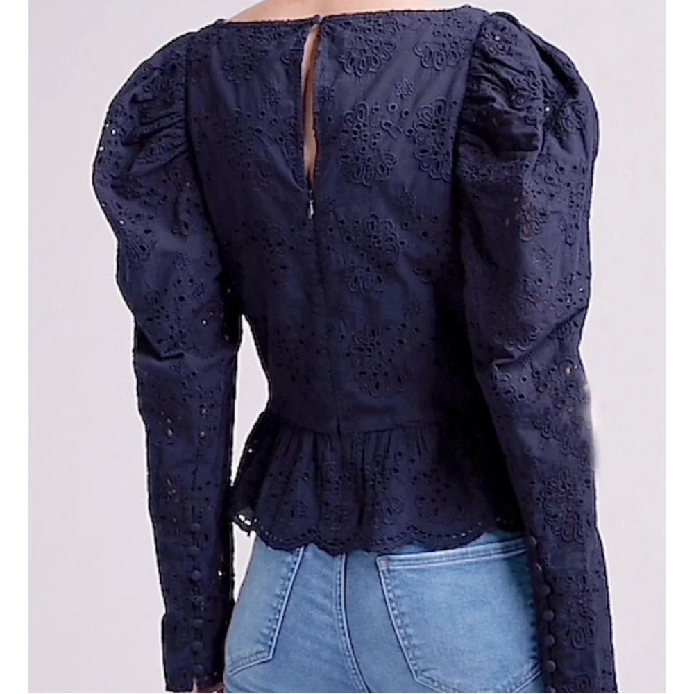 Express eyelet puff sleeve peplum top - Picture 3 of 10